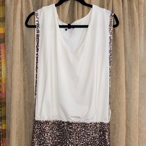 White with Gold Sequin BEBE Dress